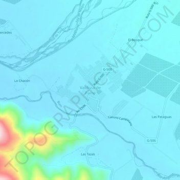 Mappa topografica Valdivia de Paine, altitudine, rilievo