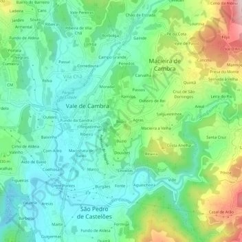 Mappa topografica Búzio, altitudine, rilievo