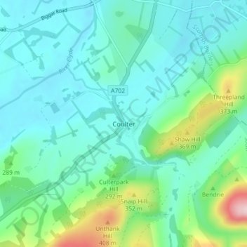 Mappa topografica Coulter, altitudine, rilievo