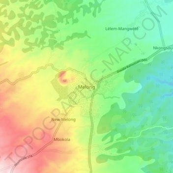 Mappa topografica Melong, altitudine, rilievo