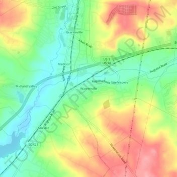 Mappa topografica Warrenville, altitudine, rilievo