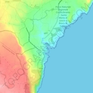 Mappa topografica Porto Badisco, altitudine, rilievo