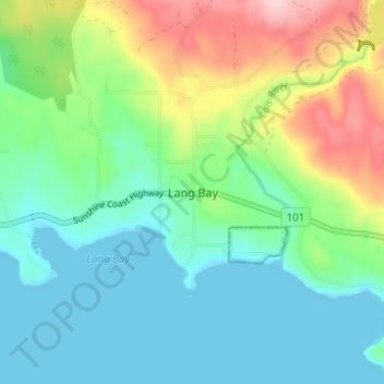Mappa topografica Lang Bay, altitudine, rilievo