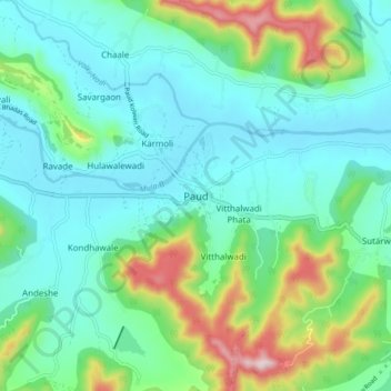 Mappa topografica Paud, altitudine, rilievo