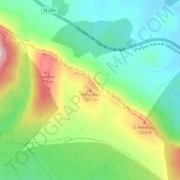 Mappa topografica Peña Alta, altitudine, rilievo
