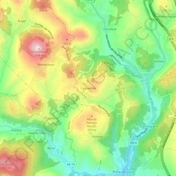 Mappa topografica Carcavelos, altitudine, rilievo