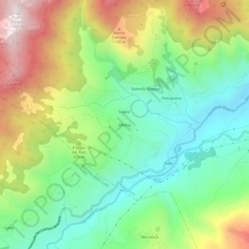Mappa topografica Zibana, altitudine, rilievo