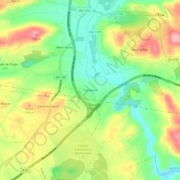 Mappa topografica Centieira, altitudine, rilievo