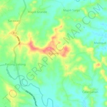 Mappa topografica Botong, altitudine, rilievo