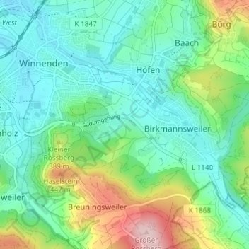 Mappa topografica Burkhardshof, altitudine, rilievo