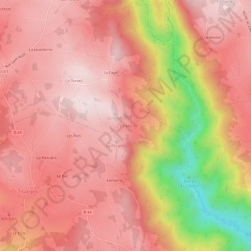 Mappa topografica Cerces, altitudine, rilievo