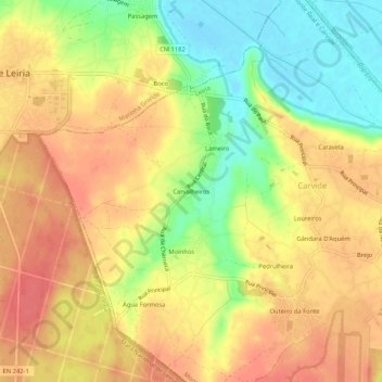 Mappa topografica Carvalheiros, altitudine, rilievo