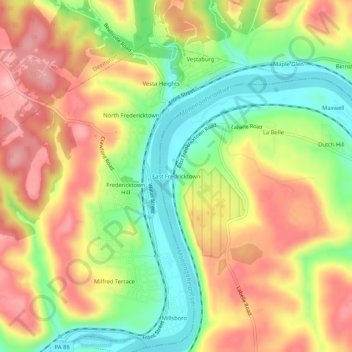 Mappa topografica East Fredricktown, altitudine, rilievo