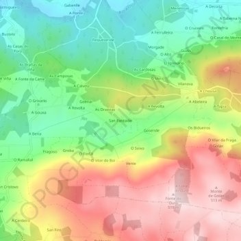 Mappa topografica San Pantaión, altitudine, rilievo