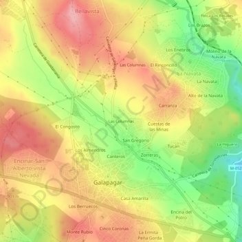 Mappa topografica Las Columnas, altitudine, rilievo