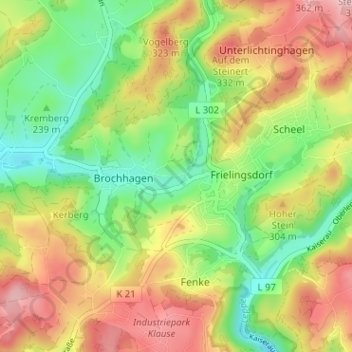 Mappa topografica Oberbrochhagen, altitudine, rilievo