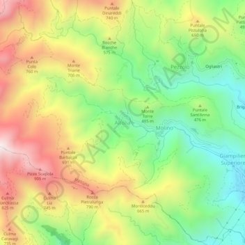 Mappa topografica Altolia, altitudine, rilievo