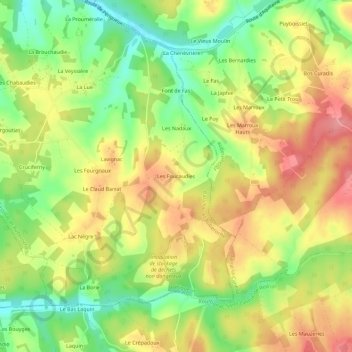 Mappa topografica Les Foucaudies, altitudine, rilievo