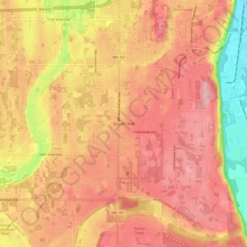 Mappa topografica South Hill, altitudine, rilievo