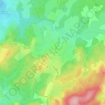 Mappa topografica Senoueix, altitudine, rilievo