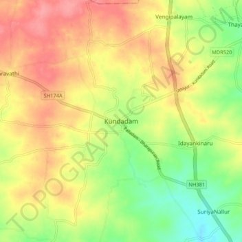 Mappa topografica Kundadam, altitudine, rilievo