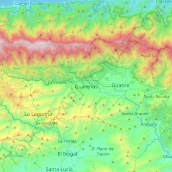 Mappa topografica Guarenas, altitudine, rilievo
