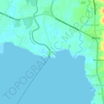 Mappa topografica Bucana, altitudine, rilievo