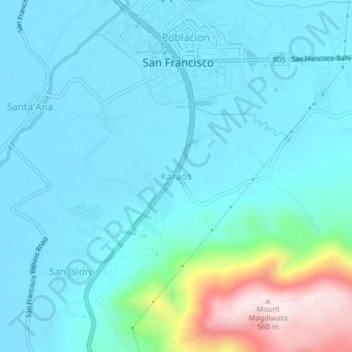 Mappa topografica Karaos, altitudine, rilievo