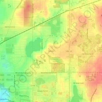 Mappa topografica Midvale, altitudine, rilievo