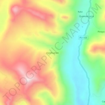 Mappa topografica Ojochuanan, altitudine, rilievo