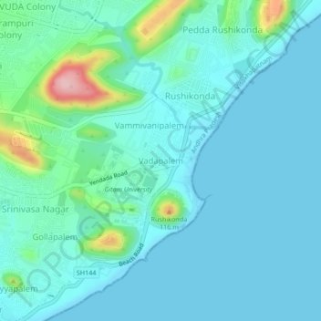 Mappa topografica Vadapalem, altitudine, rilievo