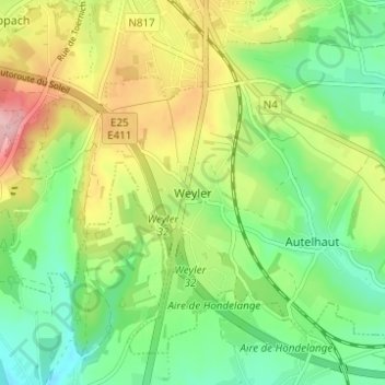 Mappa topografica Weyler, altitudine, rilievo