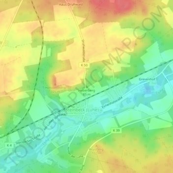 Mappa topografica Haberberg, altitudine, rilievo