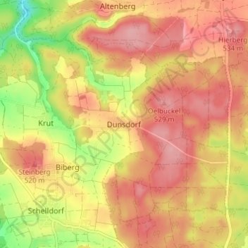 Mappa topografica Dunsdorf, altitudine, rilievo