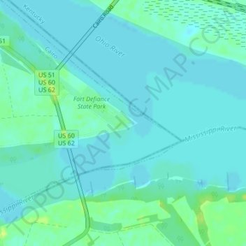 Mappa topografica Lowest Point in Illinois, altitudine, rilievo