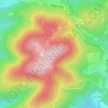 Mappa topografica Mont Beuvray, altitudine, rilievo