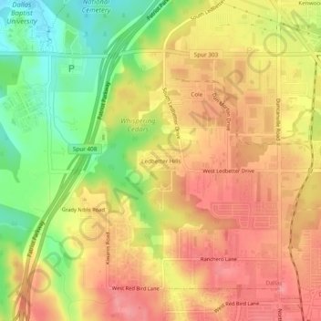 Mappa topografica Ledbetter Hills, altitudine, rilievo