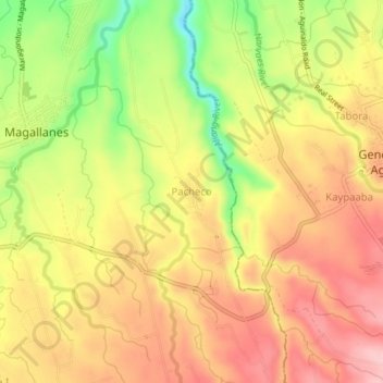 Mappa topografica Pacheco, altitudine, rilievo