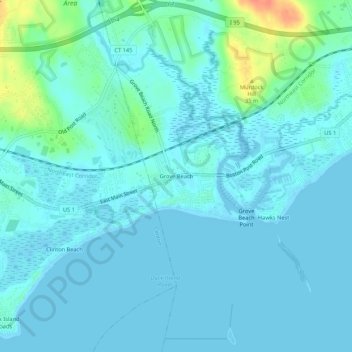 Mappa topografica Grove Beach, altitudine, rilievo