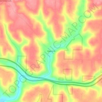 Mappa topografica Magnolia, altitudine, rilievo