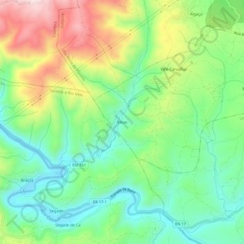 Mappa topografica Ribas, altitudine, rilievo