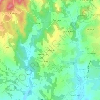 Mappa topografica Villeforceix, altitudine, rilievo