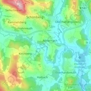 Mappa topografica Mitternachmühle, altitudine, rilievo