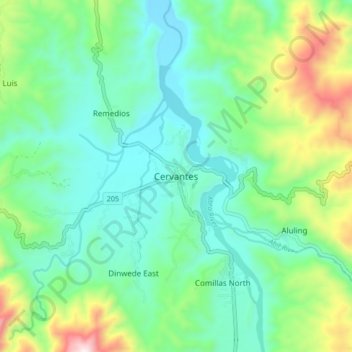 Mappa topografica Cervantes, altitudine, rilievo