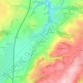 Mappa topografica Triève de Doissin, altitudine, rilievo