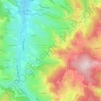 Mappa topografica Au Crot, altitudine, rilievo