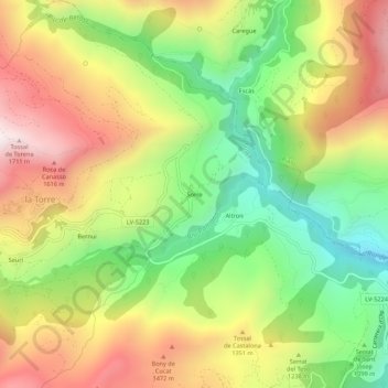 Mappa topografica Sorre, altitudine, rilievo