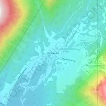 Mappa topografica Girdwood, altitudine, rilievo