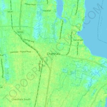 Mappa topografica Cherthala, altitudine, rilievo