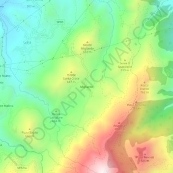 Mappa topografica Migliardo, altitudine, rilievo